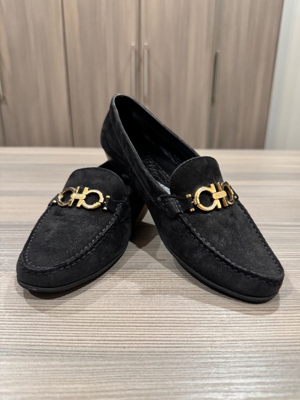 Ferragamo Black Suede Loafers Size US8.5B